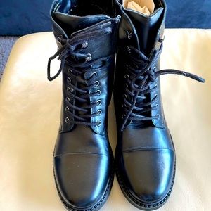 New black lace up letter combat boots